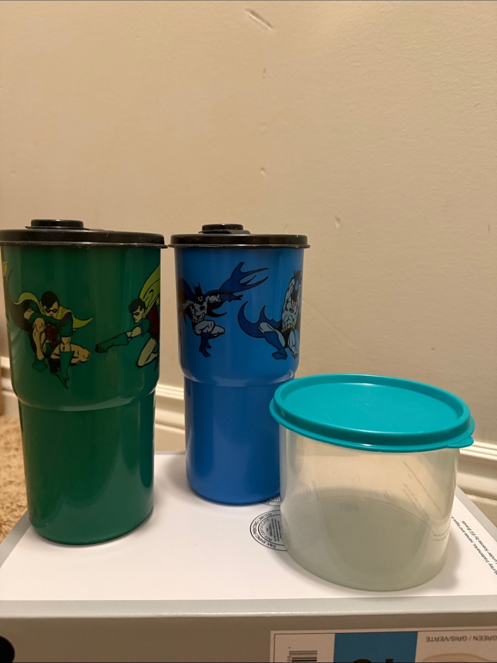 Batman & Robin Tupperware Drink Cups and snack container set